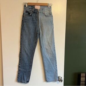 Revice Tokyo Wash Two Tone Denim High Rise Yin Yang Crop zip around Jean